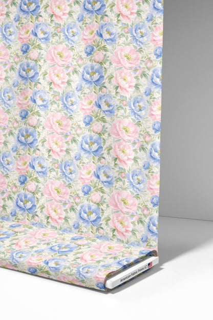 Pink and Blue Pastel Floral Fabric - Shop now at American Fabric Prints