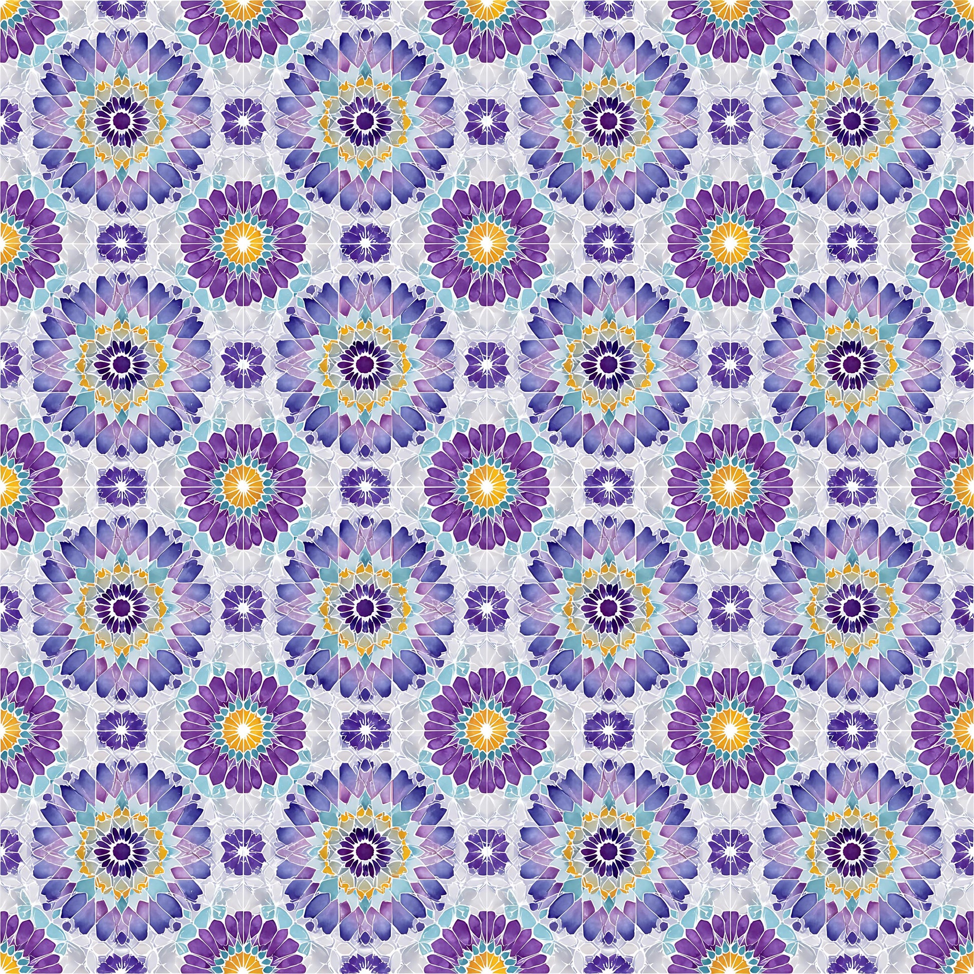 Purple Floral Tiles Fabric - Shop now at American Fabric Prints