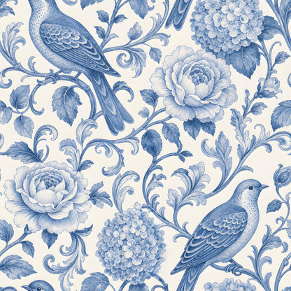 Blue Bird Toile Fabric - Shop now at American Fabric Prints
