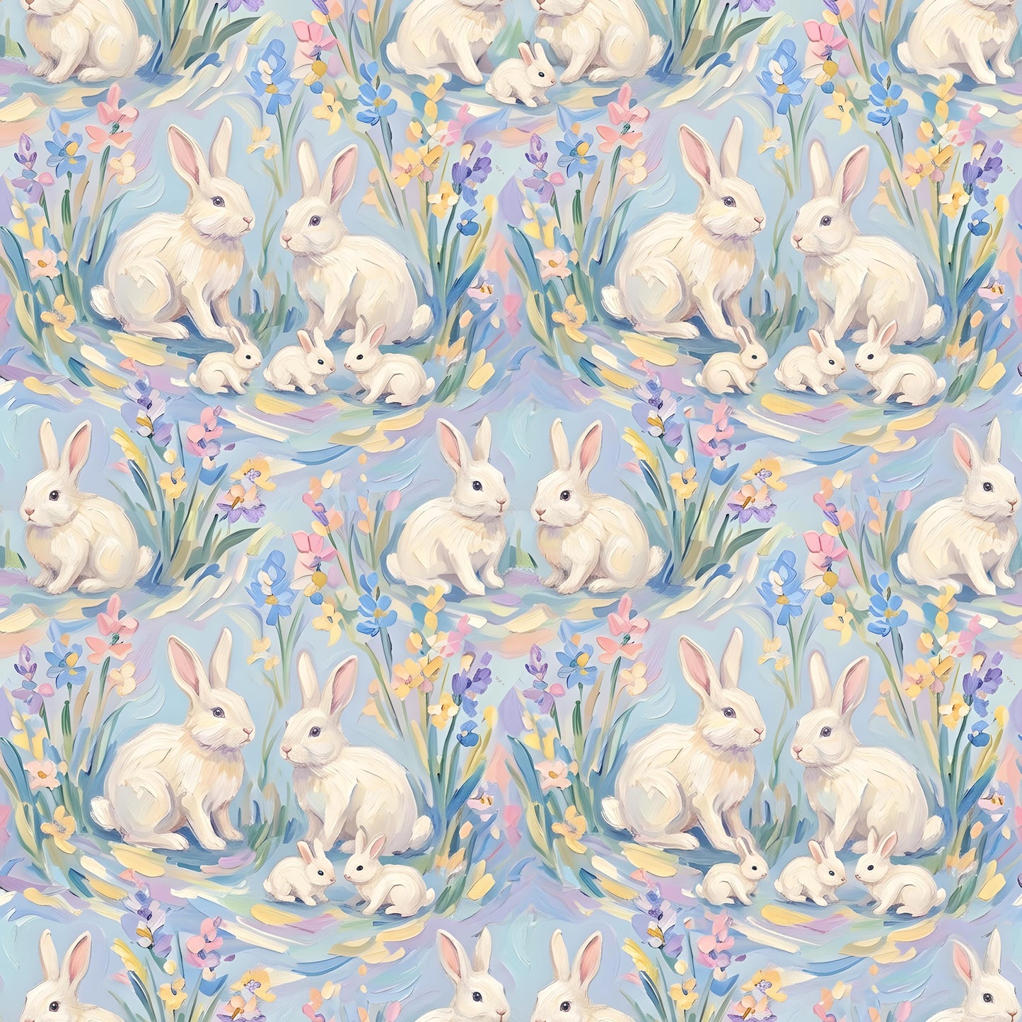 White Bunny Pastel Spring Fabric - Shop now at American Fabric Prints