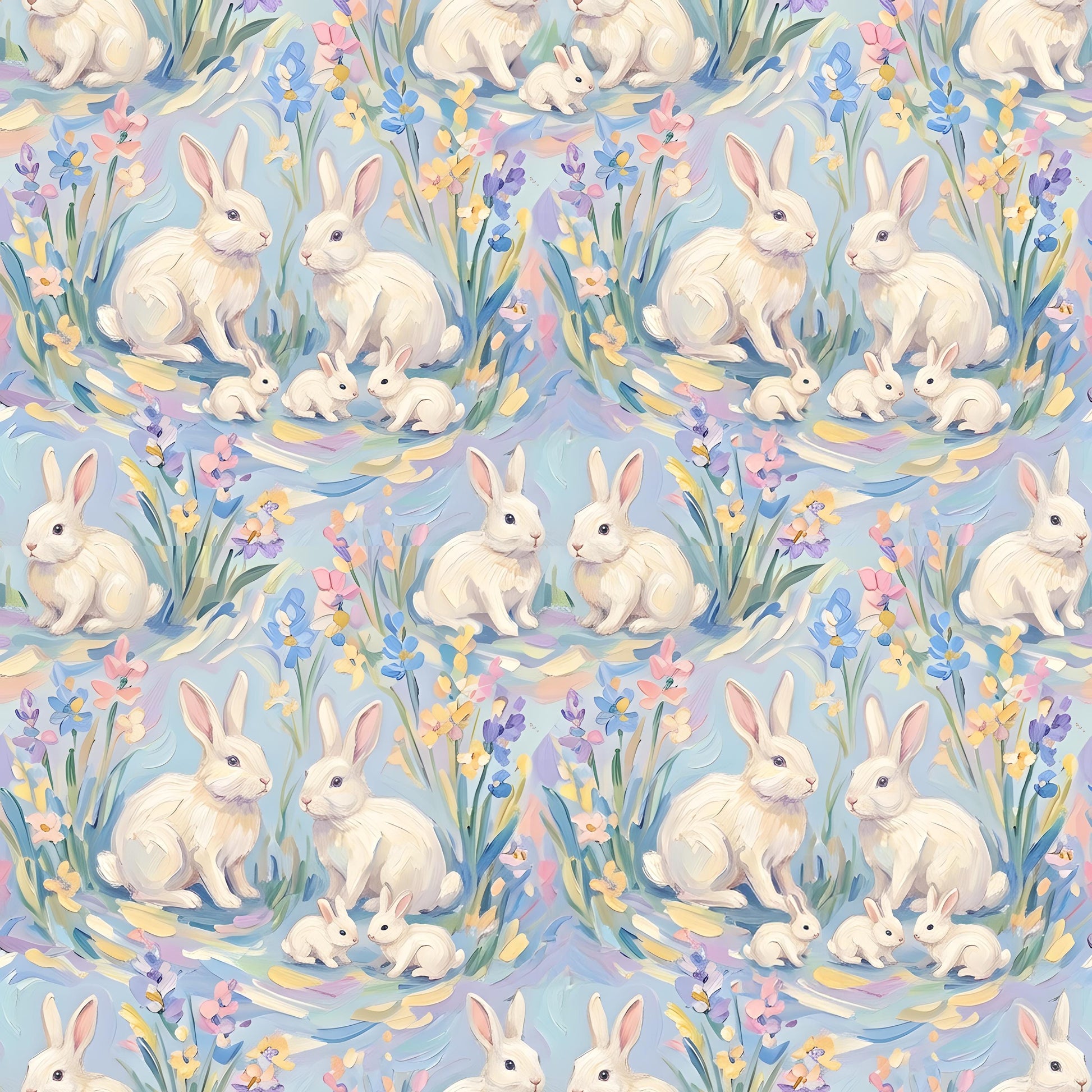 White Bunny Pastel Spring Fabric - Shop now at American Fabric Prints