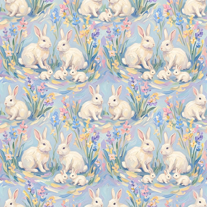 White Bunny Pastel Spring Fabric - Shop now at American Fabric Prints