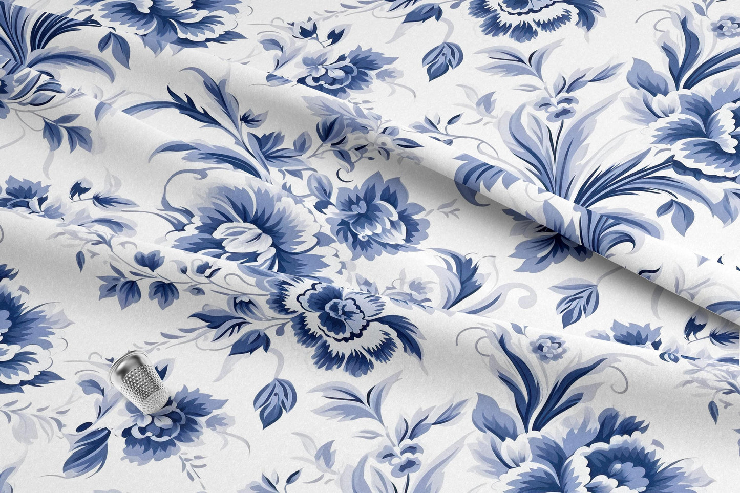 Blue Floral Toile Fabric. Made in the USA! Shop now at American Fabric Prints.