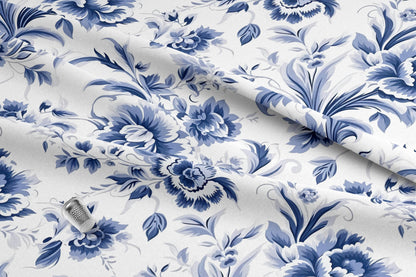 Blue Floral Toile Fabric. Made in the USA! Shop now at American Fabric Prints.