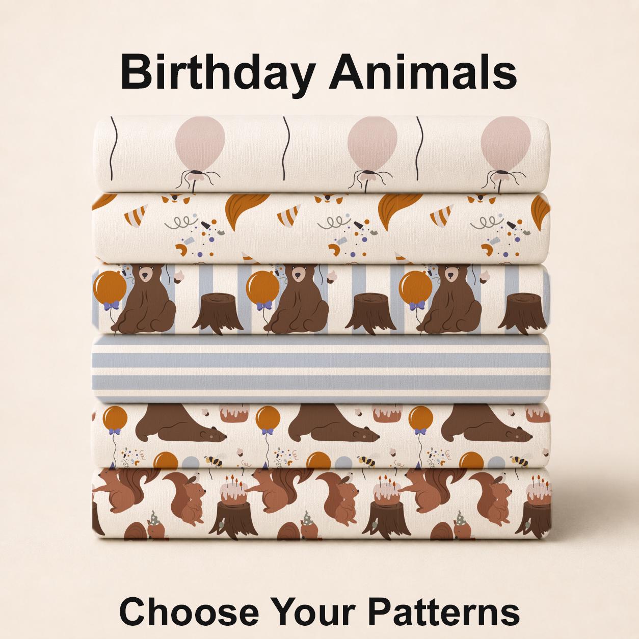 Birthday Animals Fabric | Woodland Birthday Fabric | Bear Birthday Fabric | Balloon Fabric | Party Animal Fabric | American Fabric Prints