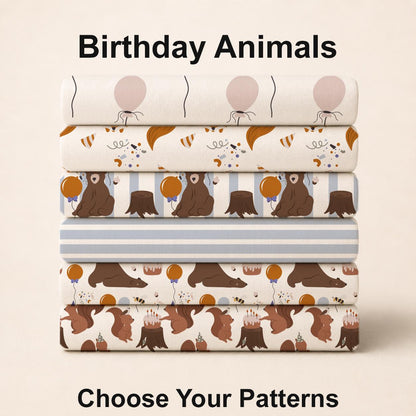 Birthday Animals Fabric | Woodland Birthday Fabric | Bear Birthday Fabric | Balloon Fabric | Party Animal Fabric | American Fabric Prints