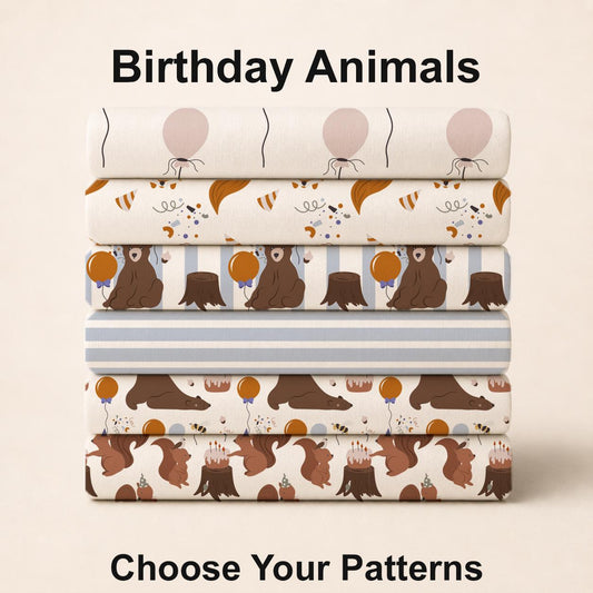 Birthday Animals Fabric | Woodland Birthday Fabric | Bear Birthday Fabric | Balloon Fabric | Party Animal Fabric | American Fabric Prints
