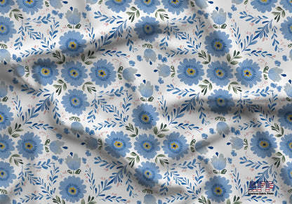 Blue Folk Floral Fabric - Shop now at American Fabric Prints