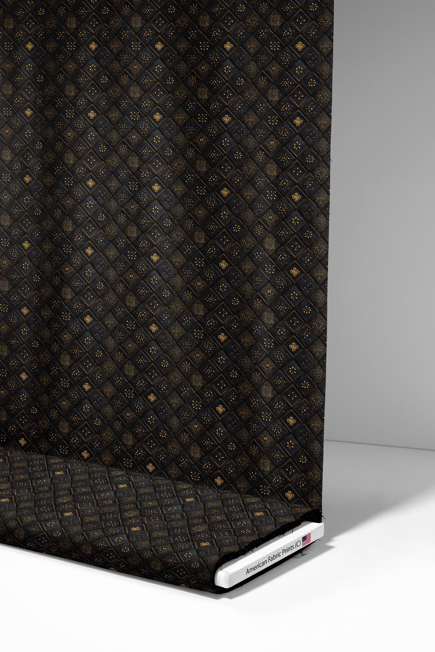 Black and Gold Tiles Fabric - Shop now at American Fabric Prints
