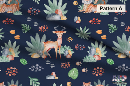 Safari Animals Navy Fabric Collection. Shop now at American Fabric Prints.