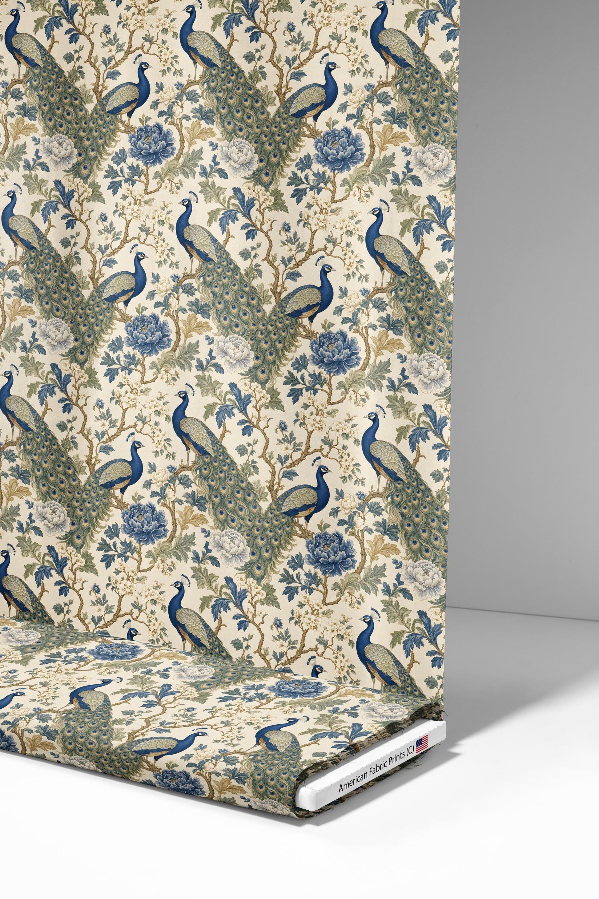 Peacock Floral Chinoiserie Fabric - Shop now at American Fabric Prints