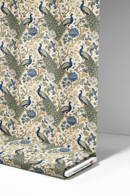 Peacock Floral Chinoiserie Fabric - Shop now at American Fabric Prints