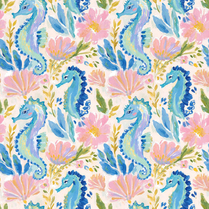 Bright Preppy Beach Seahorses Fabric - Shop now at American Fabric Prints