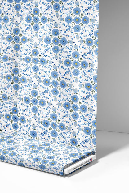 Blue Folk Floral Fabric - Shop now at American Fabric Prints