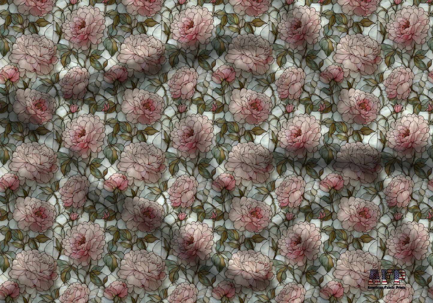 Stain Glass Pink Peonys Fabric - Shop now at American Fabric Prints