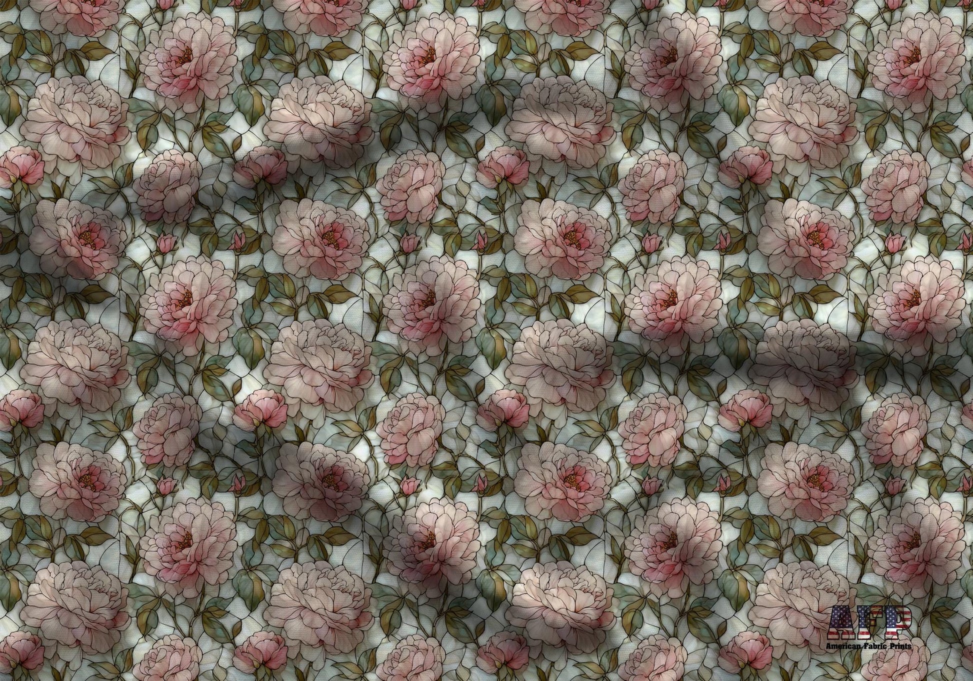 Stain Glass Pink Peonys Fabric - Shop now at American Fabric Prints