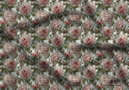 Stain Glass Pink Peonys Fabric - Shop now at American Fabric Prints