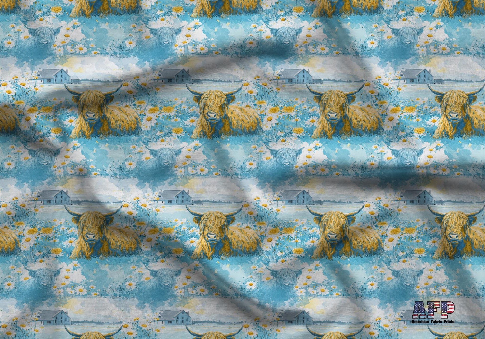 Daisy Highland Cow Fabric - Shop now at American Fabric Prints
