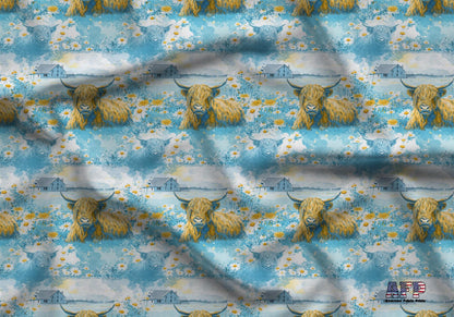 Daisy Highland Cow Fabric - Shop now at American Fabric Prints
