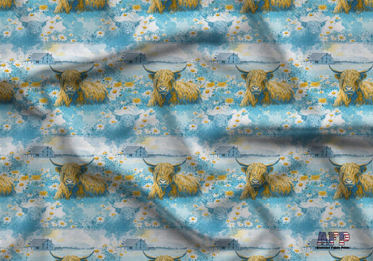 Daisy Highland Cow Fabric - Shop now at American Fabric Prints