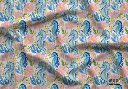 Bright Preppy Beach Seahorses Fabric - Shop now at American Fabric Prints
