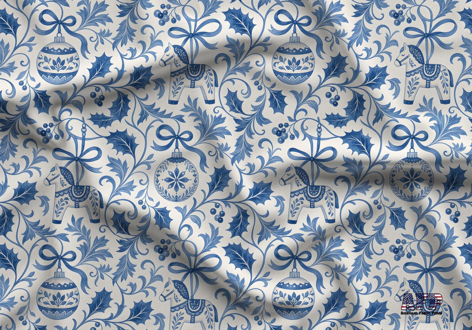 Christmas Horse Toile Fabric - Shop now at American Fabric Prints