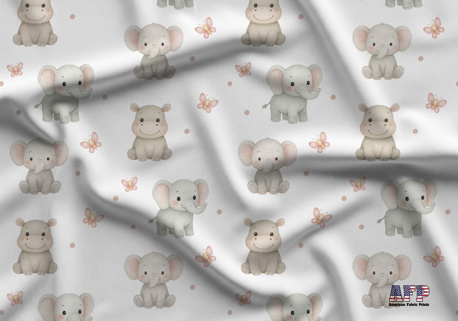 Elephants and Hippos Fabric - Shop now at American Fabric Prints