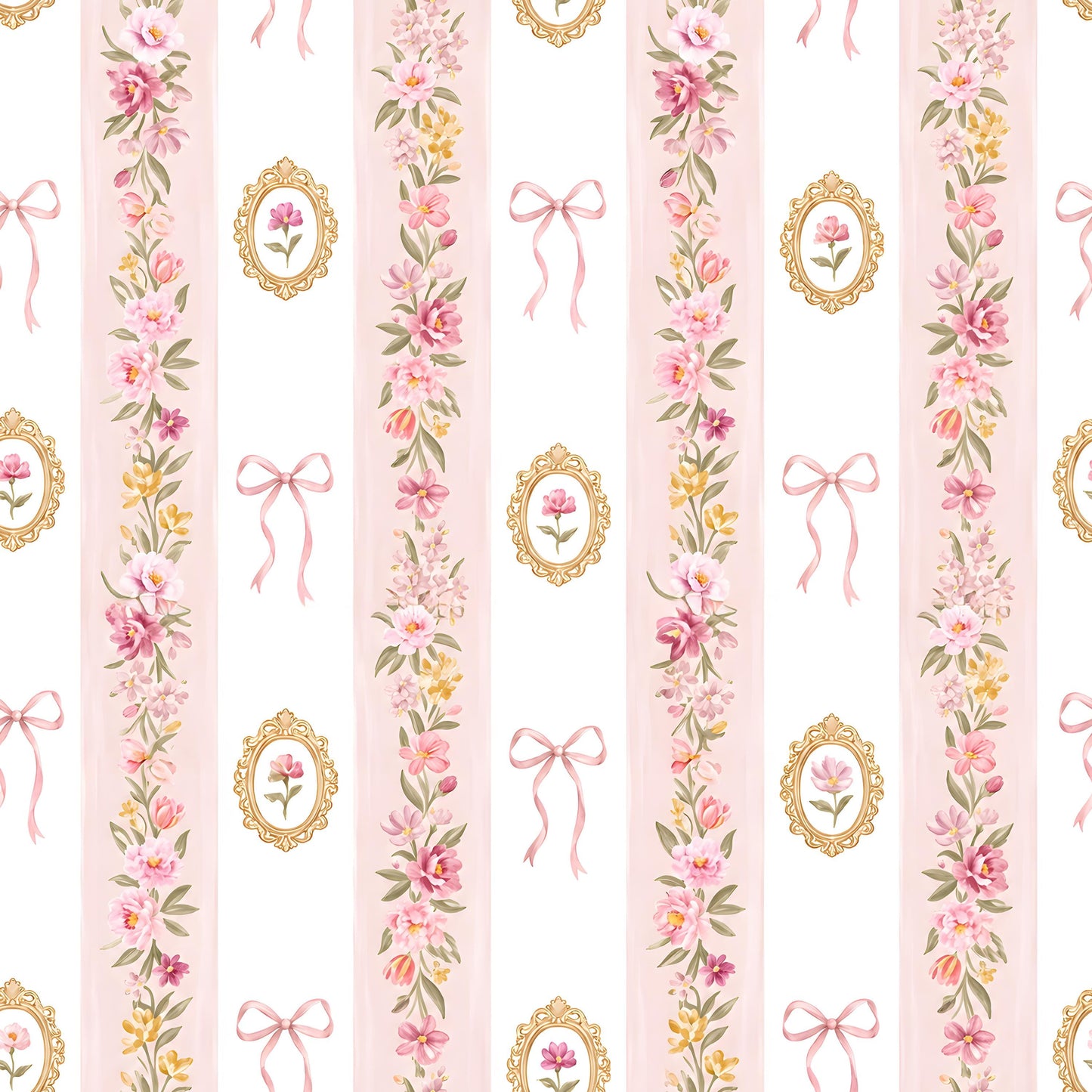 Pink Coquette Bow Floral Frame Fabric - Shop now at American Fabric Prints