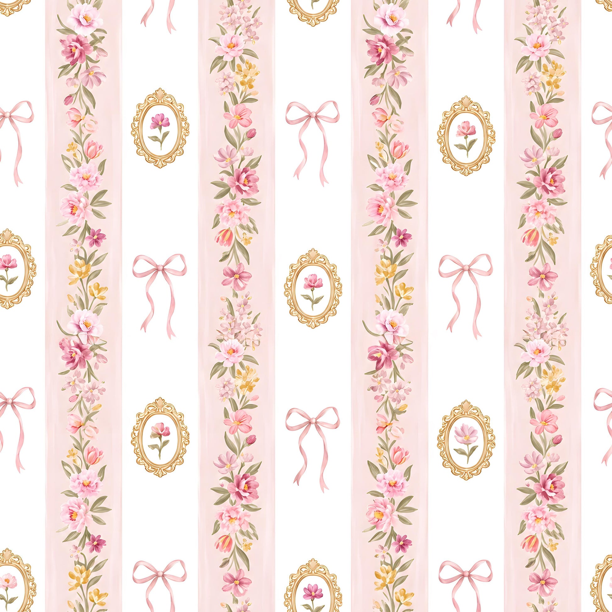 Pink Coquette Bow Floral Frame Fabric - Shop now at American Fabric Prints