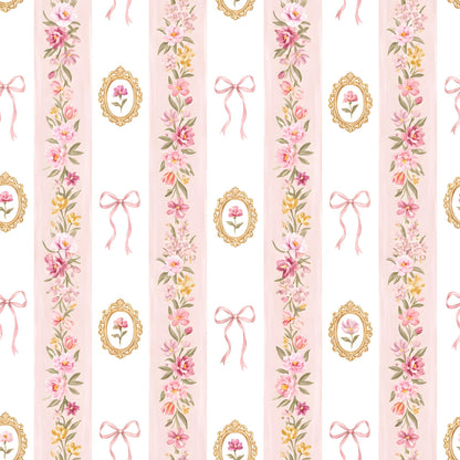 Pink Coquette Bow Floral Frame Fabric - Shop now at American Fabric Prints