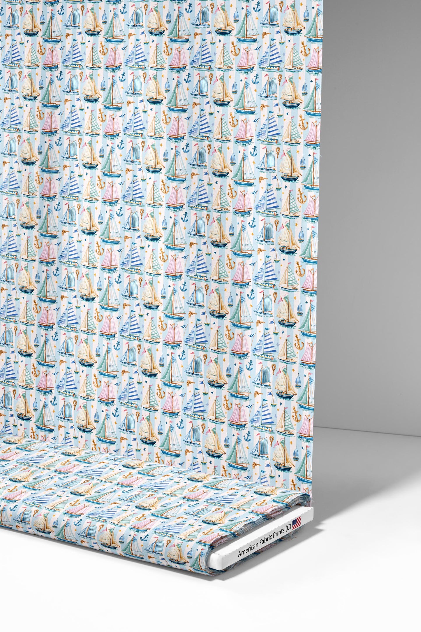 Preppy Sailboats Fabric - Shop now at American Fabric Prints