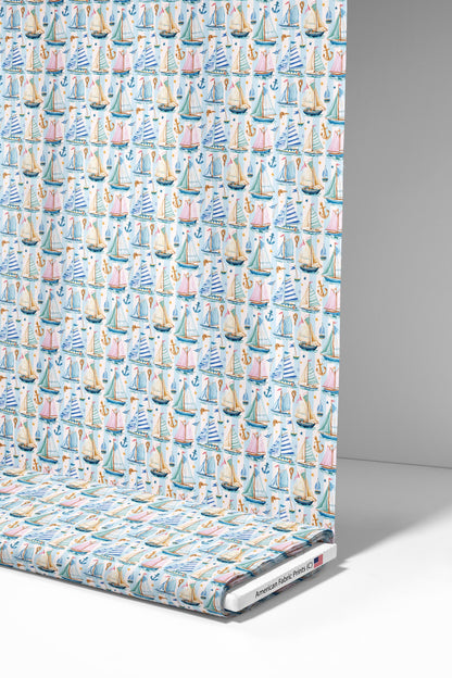 Preppy Sailboats Fabric - Shop now at American Fabric Prints