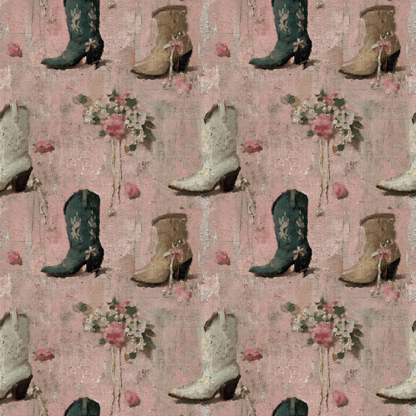 Coquette Bridal Cowgirl Boots Fabric - Shop now at American Fabric Prints