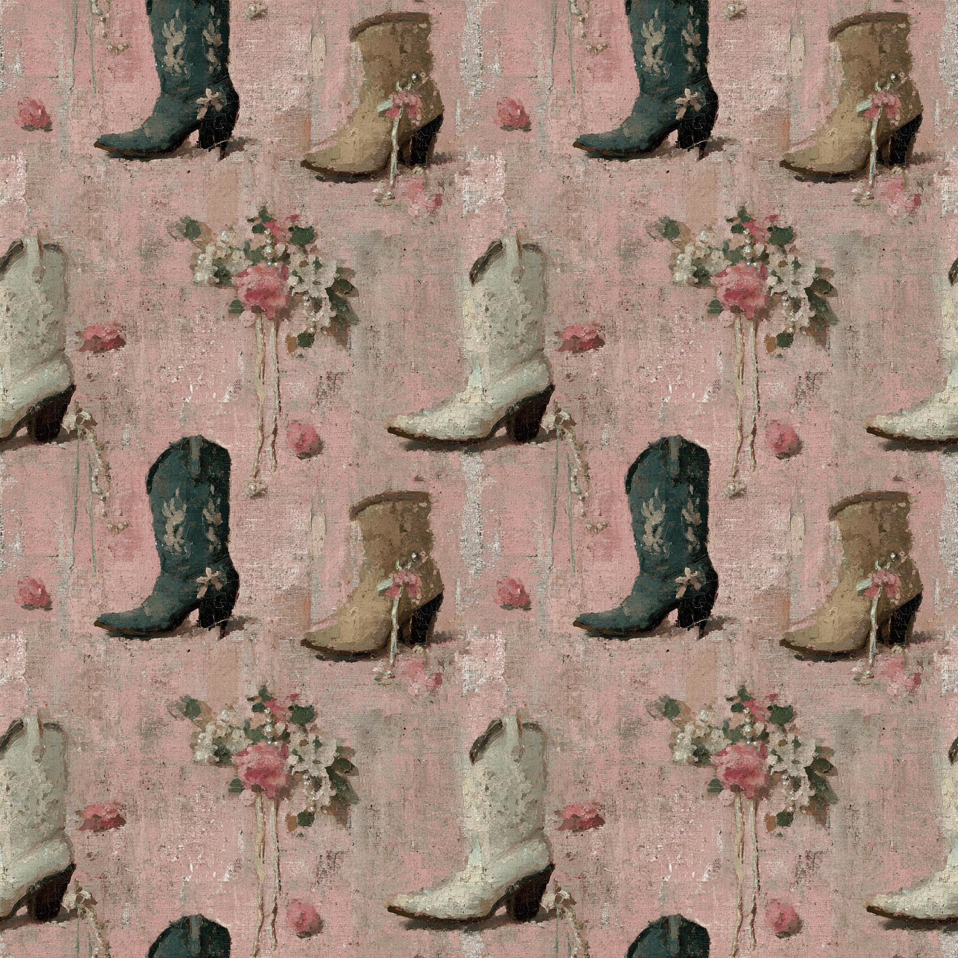 Coquette Bridal Cowgirl Boots Fabric - Shop now at American Fabric Prints