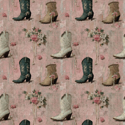 Coquette Bridal Cowgirl Boots Fabric - Shop now at American Fabric Prints