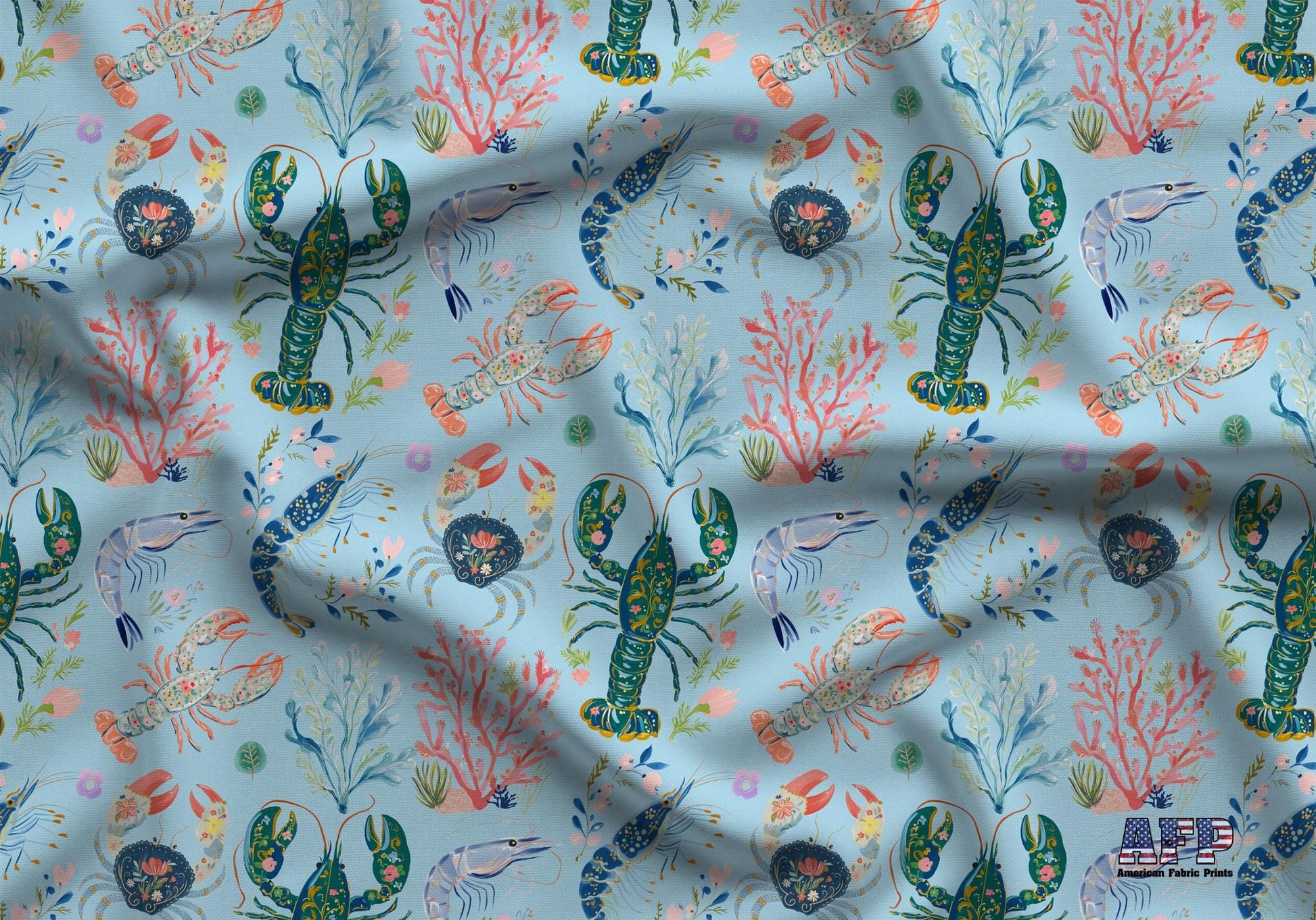 Coastal Seafood Fabric - Shop now at American Fabric Prints