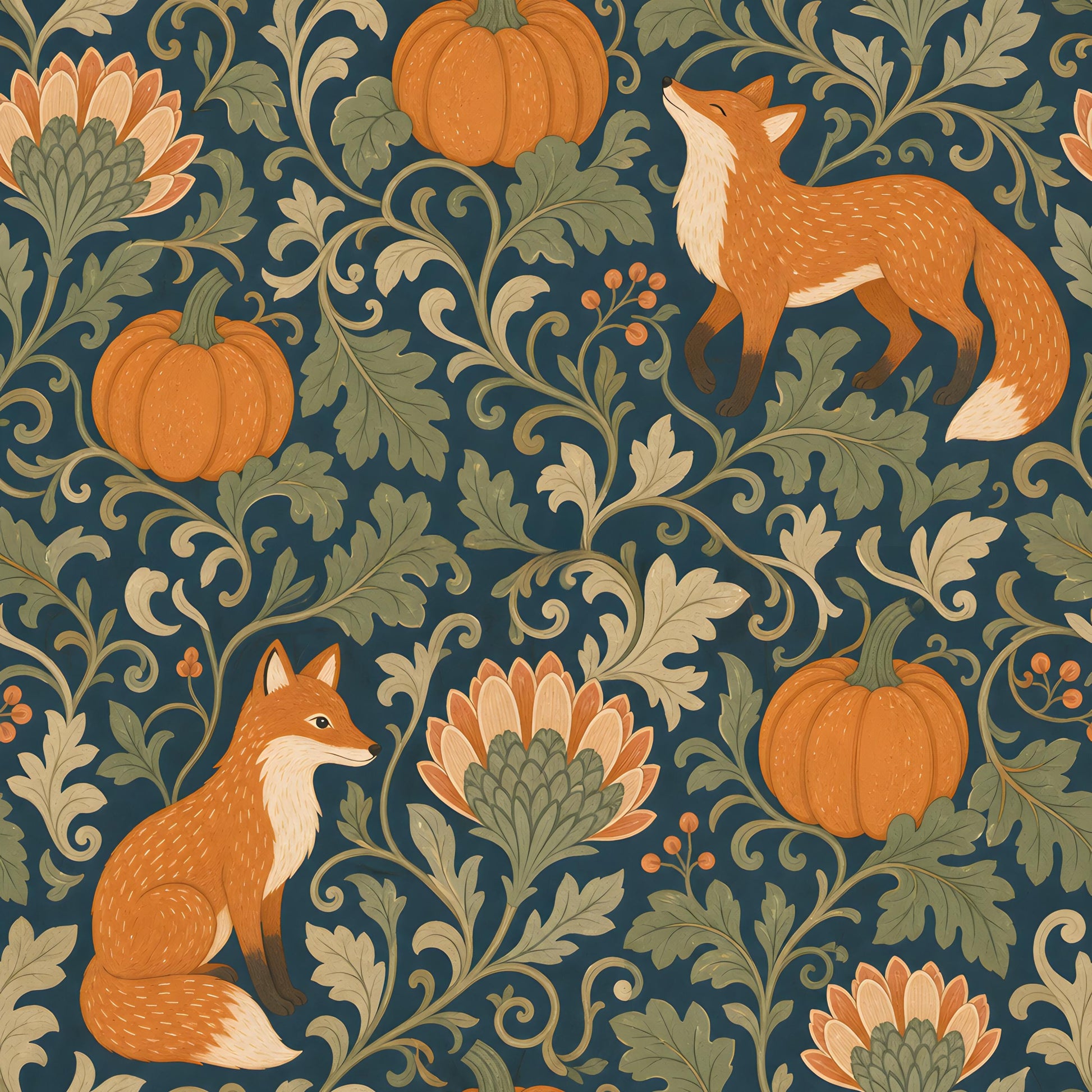 Fox and Pumpkins Fabric - Shop now at American Fabric Prints