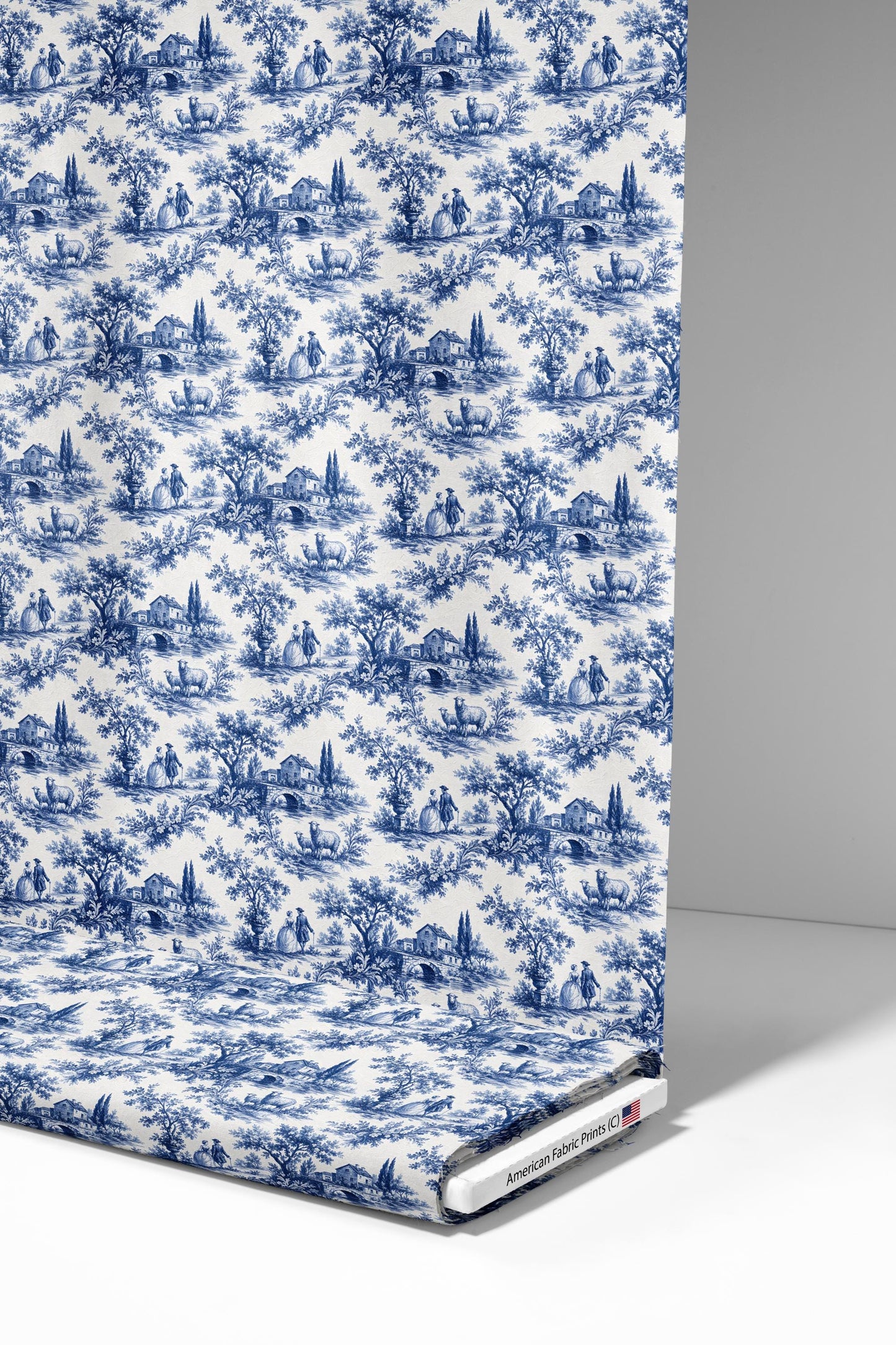 Cottage Sheep Blue Toile Fabric - Shop now at American Fabric Prints
