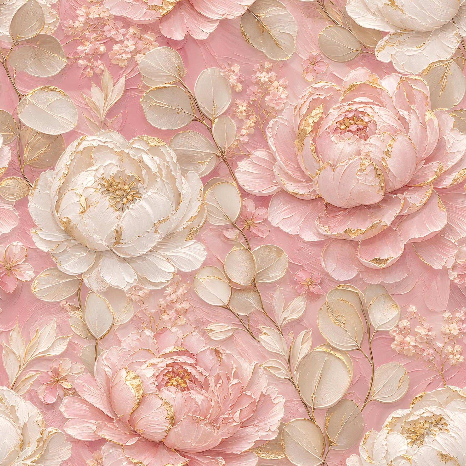 Blush Pink Peony Gold Fabric - Shop now at American Fabric Prints
