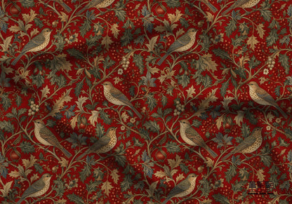 Victorian Holly and Birds Fabric - Shop now at American Fabric Prints