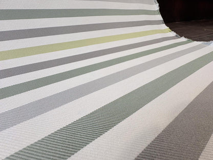 Seasonal Outdoor Fabric. Premium Yellow, Green, and Gray Striped Woven Fabric. Shop now at American Fabric Prints.