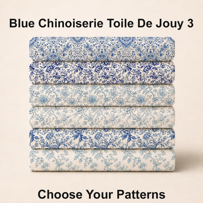 Blue Chinoiserie Toile De Jouy 3 Fabric Bundle Set - Shop now at American Fabric Prints