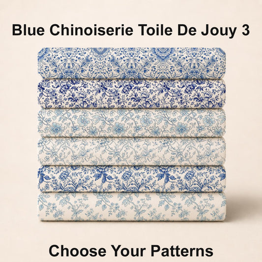 Blue Chinoiserie Toile De Jouy 3 Fabric Bundle Set - Shop now at American Fabric Prints