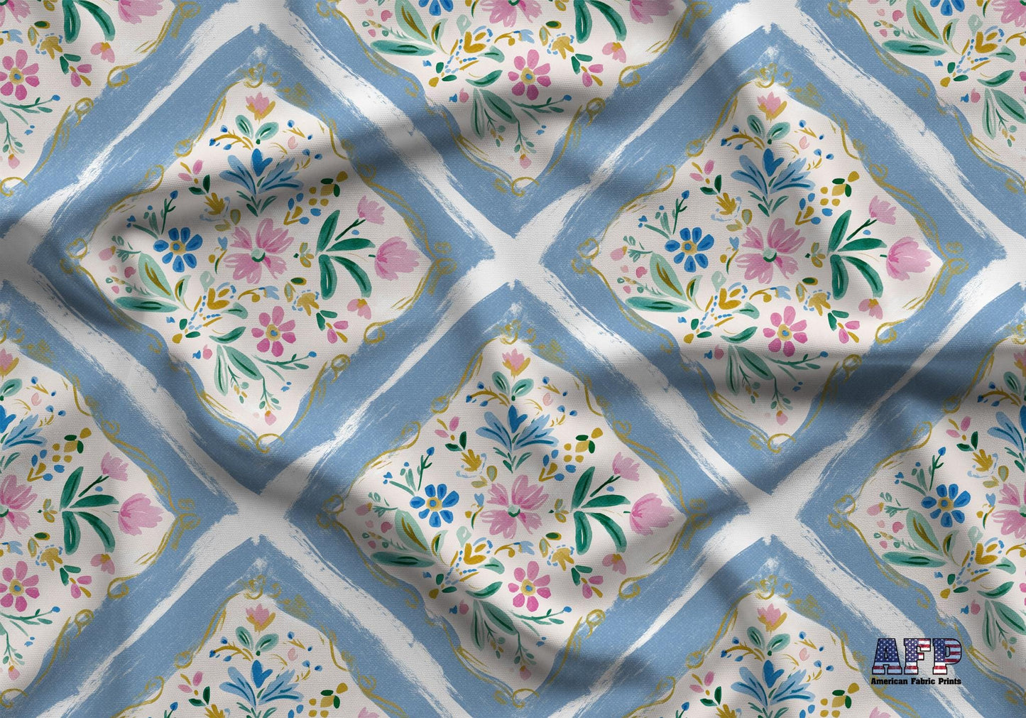 Blue Lattice Tile Fabric - Shop now at American Fabric Prints