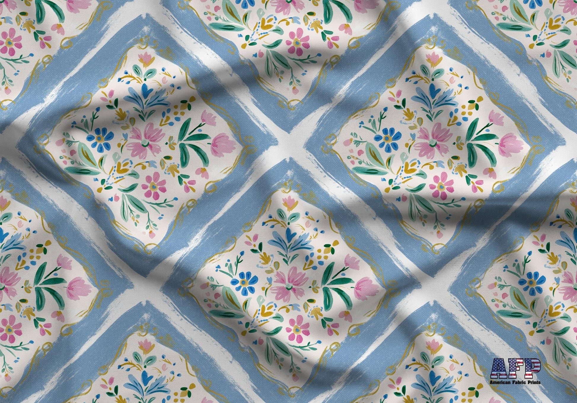 Blue Lattice Tile Fabric - Shop now at American Fabric Prints