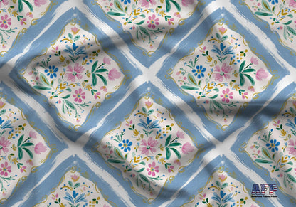 Blue Lattice Tile Fabric - Shop now at American Fabric Prints