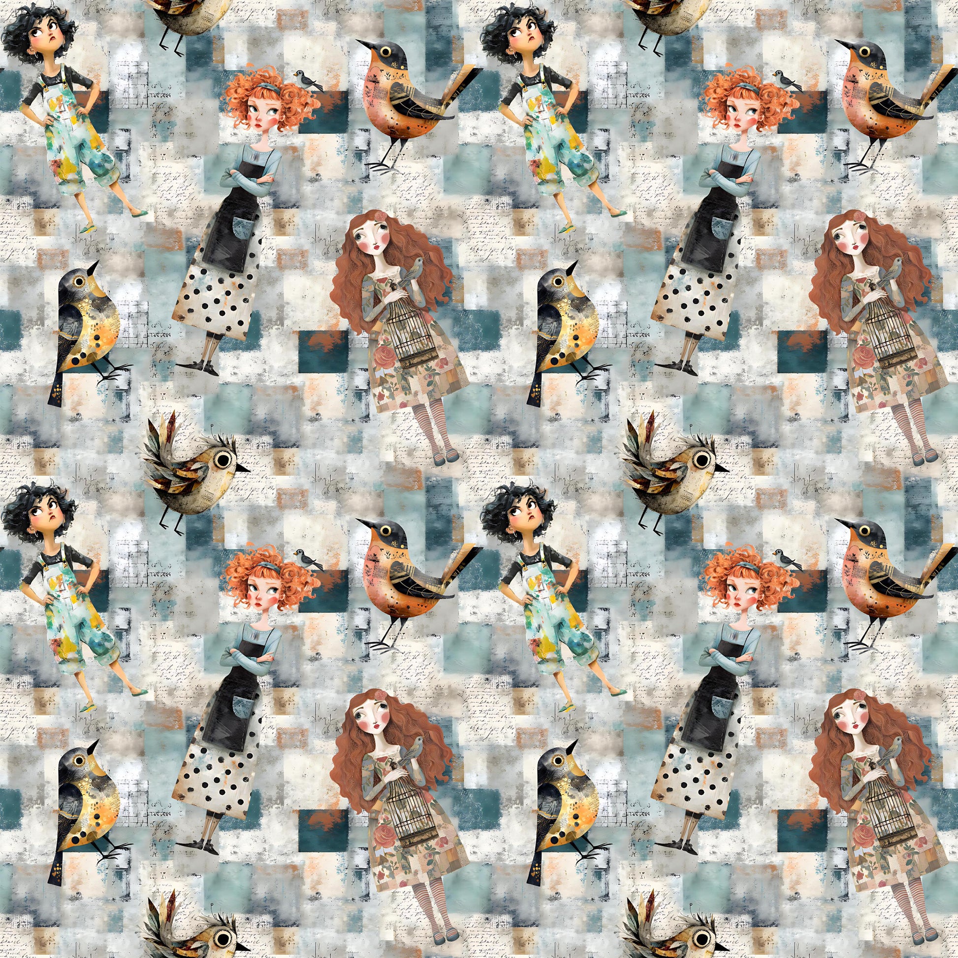 Folk Art Lady Fabric - Shop now at American Fabric Prints