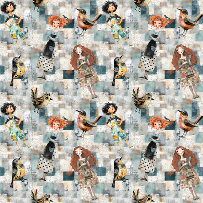 Folk Art Lady Fabric - Shop now at American Fabric Prints