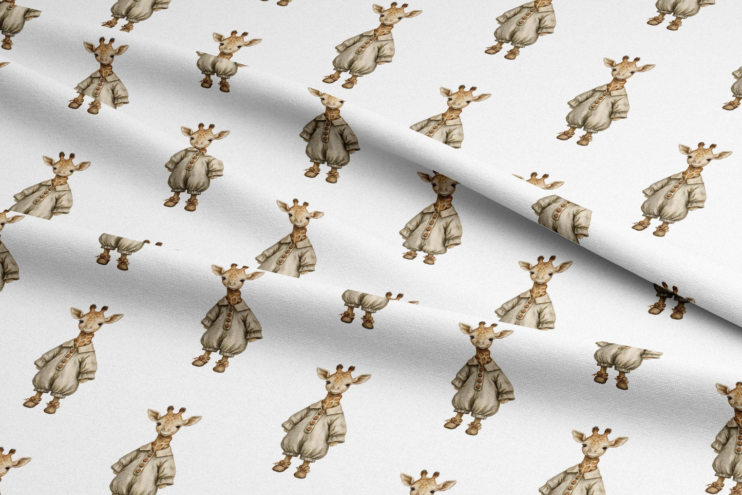 Rustic Dressed Giraffe Fabric - Quilting Cotton Print - Giraffe, Vintage Dressed Animal, Nursery Pattern - by American Fabric Prints