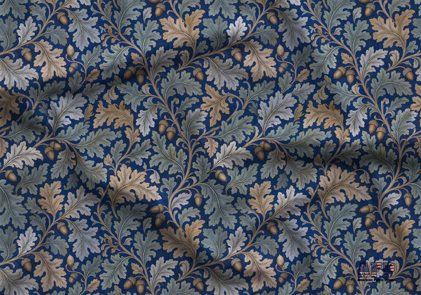 Navy Blue Oak and Acorn Fabric - Shop now at American Fabric Prints